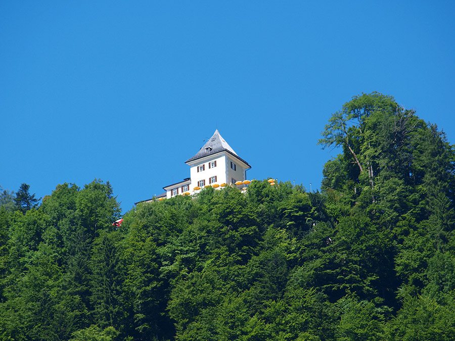 The historic Rudolfsturm tower on Mount Salzberg in Hallstatt